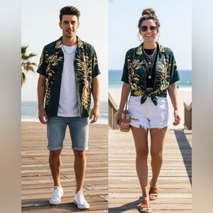 H&M Relaxed Fit Pineapple Button Down Shirt